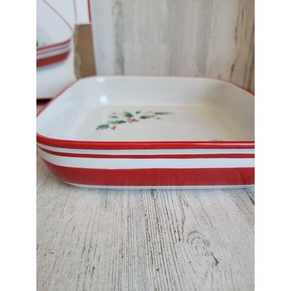 Lenox NEW holiday platter tray mistletoe serving Xmas square decor red green - Picture 7 of 11